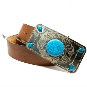 Genuine Leather Nickel Silver With Turquoise Belt